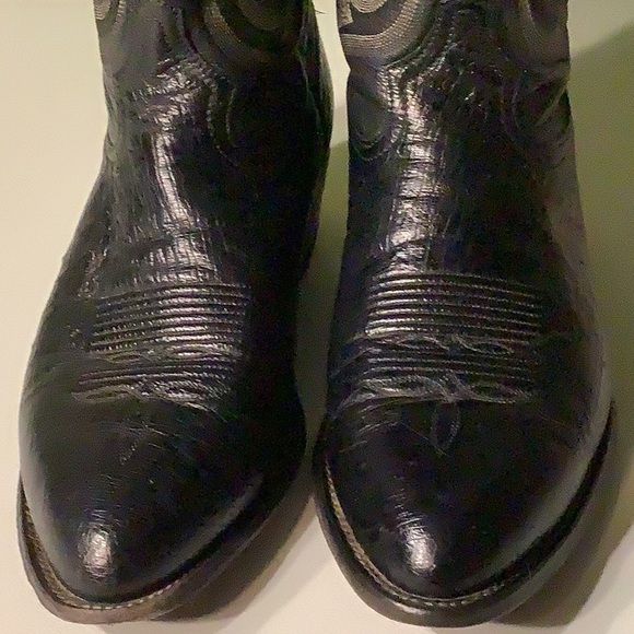 Tony Lama black shadow ostrich leather cowboy boots, size 10.5 D - Picture 6 of 13